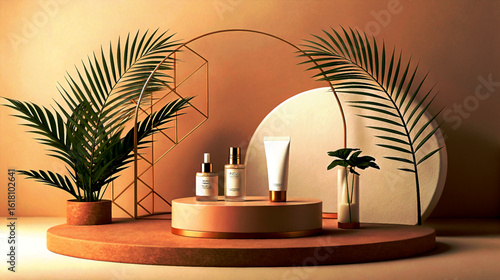 3d product display podium with abstract background