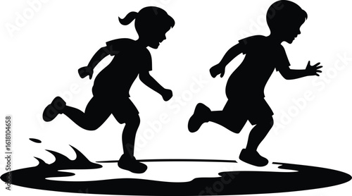 A collection of cheerful illustrations depicting two children engaged in various activities, often showcasing their friendship, playfulness, and innocence in a bright, inviting style