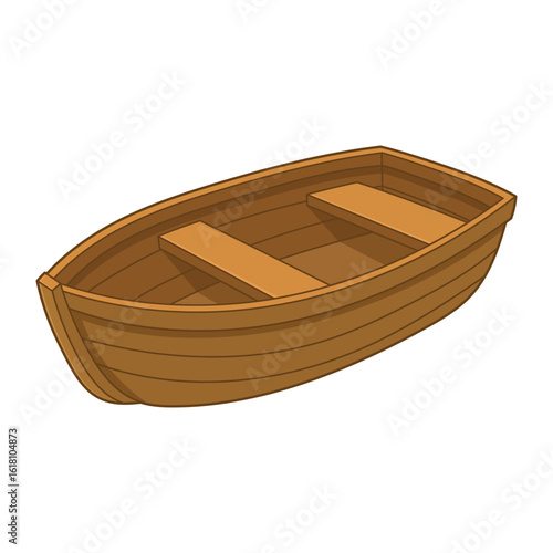 Small wooden rowboat on a white background, simple transportation concept.