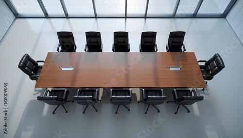 modern minimalist boardroom with polished table