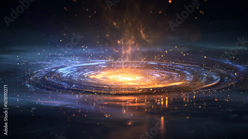 Wallpaper Mural A vibrant cosmic phenomenon with a swirling spiral of light, glowing particles, and a bright energetic center against a dark space background Torontodigital.ca