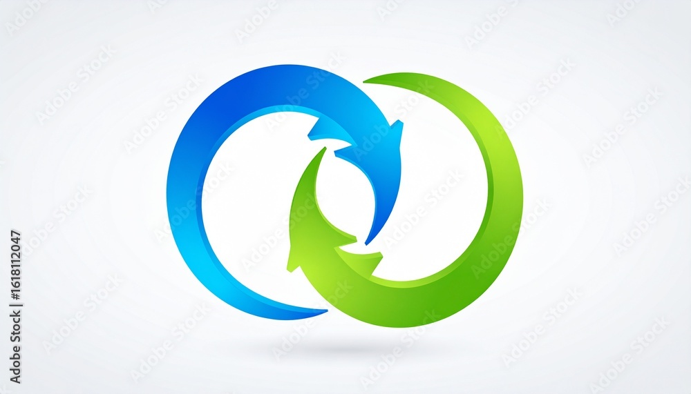 Fototapeta premium Abstract concept of two interlocking circular arrows forming a continuous loop, symbolizing synergy and process.