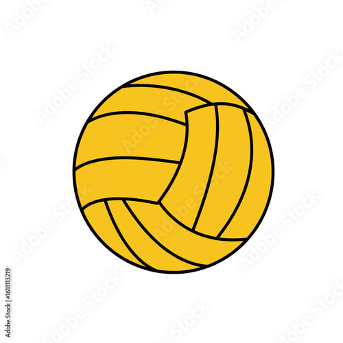 Classic yellow water polo ball with black lines, flat vector illustration in clean and bold design, isolated on white background