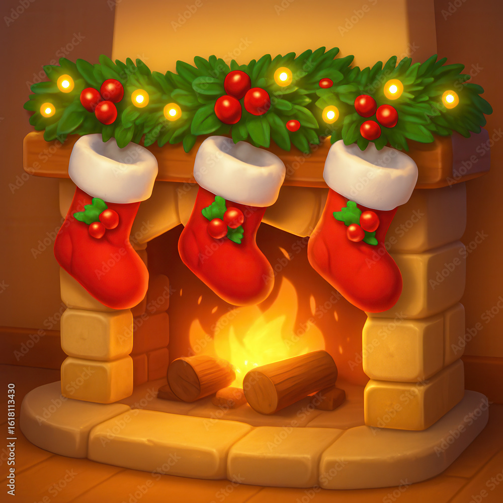 Naklejka premium christmas tree and fireplace