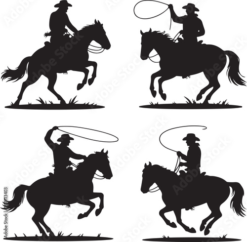 Western Horse Riders Silhouette Pack – Four Cowboys in Action