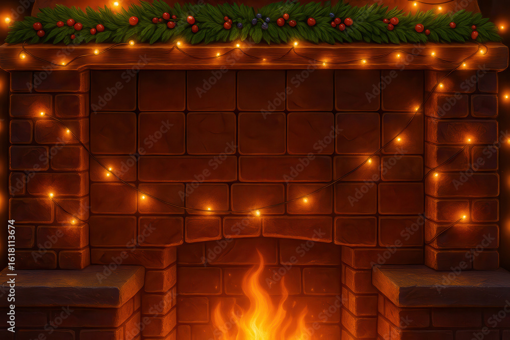 Fototapeta premium christmas tree and fireplace