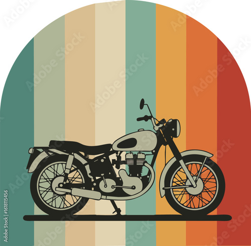 Vintage motorcycle silhouette with retro colorful striped background vector illustration 