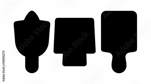 Illustration of three black cutting boards with handles in different shapes on a white background design | editable eps vectors silhouette