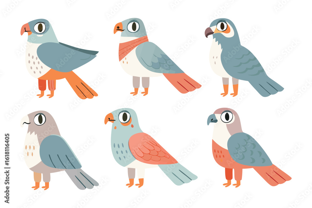 Fototapeta premium Birds Illustrations: A set of charming bird illustrations in a vibrant and friendly style, perfect for various design projects, educational materials, or any creative endeavor.