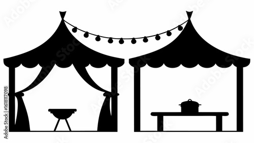 black tents with lights and barbecue clip art preview