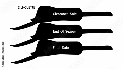 Three black silhouettes of hats with text clearance sale end of season and final sale on a white background | editable eps vectors