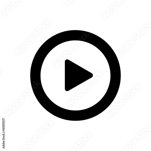 Simple black play button icon inside a circle isolated on a clean white background isolated on white background
