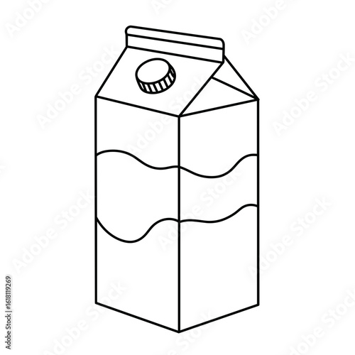 Black and white line drawing of a beverage carton with a screw cap, commonly used for milk, juice, or other drinks.
