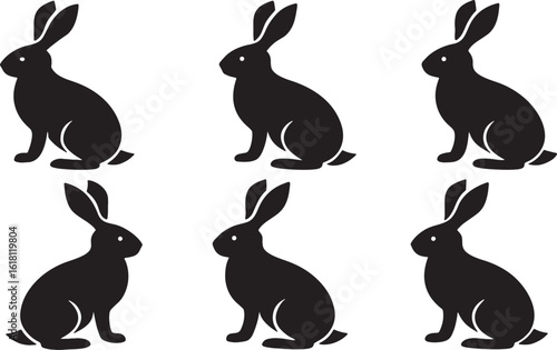 Black rabbit silhouettes pattern rabbits sitting