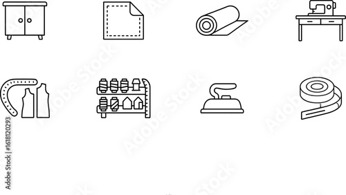 Tailoring tools outline icon set. sewing, tools, pattern icons in outline style