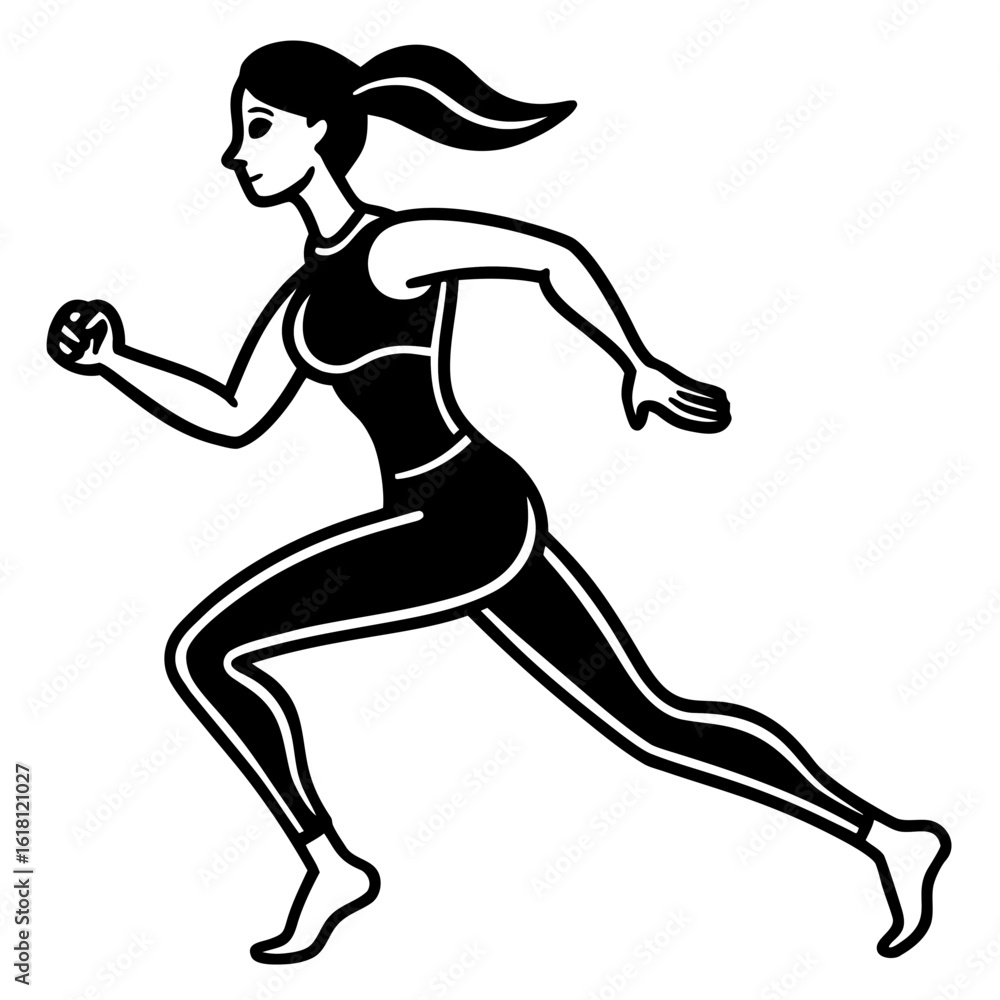 Naklejka premium Female Athlete Running Silhouette Clean Vector Art for Health Promotion, Gym Logo & Sports Product
