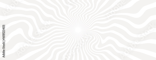 Wavy white background with a hypnotic pattern. The background features white lines radiating from the center, creating a dynamic white texture. Psychedelic pattern background vector. White background.