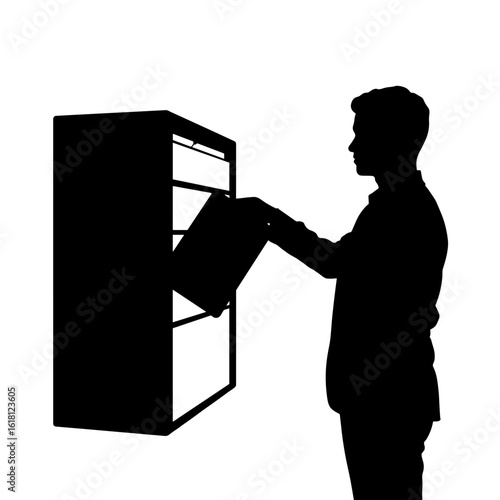 Silhouette of hand inserting envelope into mailbox – In-house delivery task, office workflow