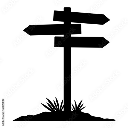 Silhouette of recycled-materials signpost at trail junction – Eco-friendly directions, sustainable choices