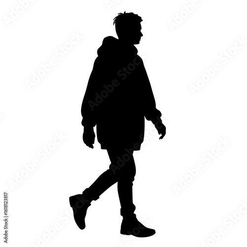 Silhouette of person in oversized hoodie walking confidently, self-expression