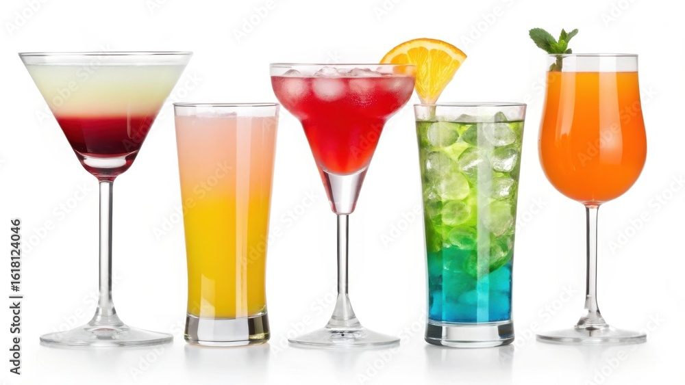 Variety of Colorful Cocktails in Glassware Variety of Colorful Cocktails in Glassware