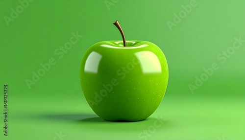 Vibrant still life showcasing a photorealistic green apple on a green background
