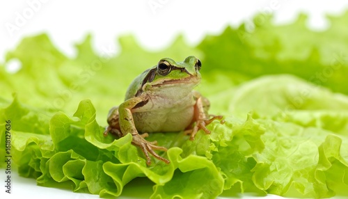 Green frog on fresh lettuce leaves (1)