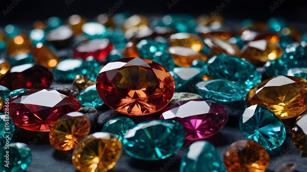 Pile of Sparkling Colorful Gemstones and Jewels - Luxury, Treasure, Wealth and Jewellery Background Pile of Sparkling Colorful Gemstones and Jewels - Luxury, Treasure, Wealth and Jewellery Background