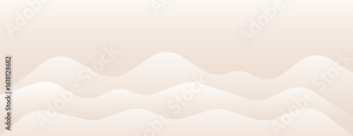 Minimalist beige background with soft, wavy hills. The beige background features smooth, flowing lines and a gentle gradient texture. Soft wave border background. Beige background vector.