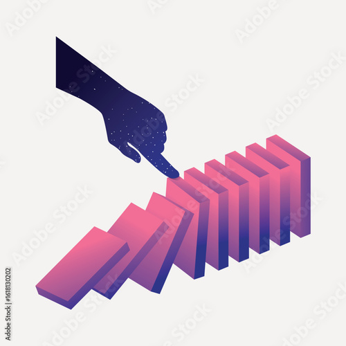 Cosmic hand triggers domino effect vector