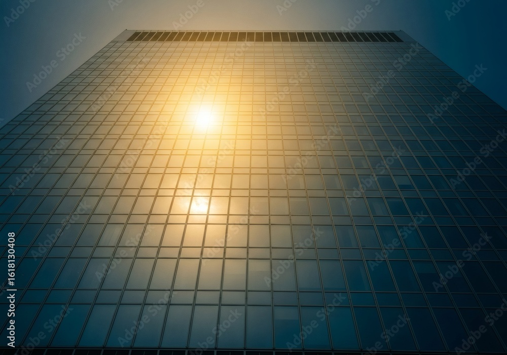 Obraz premium Modern glass skyscraper with sun reflection