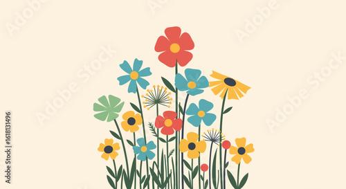 Colorful Floral Illustration A Vibrant Display of Blooming Flowers on a Soft Background