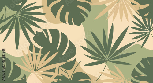 Abstract Tropical Jungle Leaves Camouflage Pattern Illustration