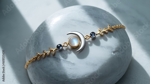 A stylish moon and star bracelet on a marble stone