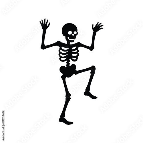 Funny dancing skeleton silhouette, Halloween vector graphic.