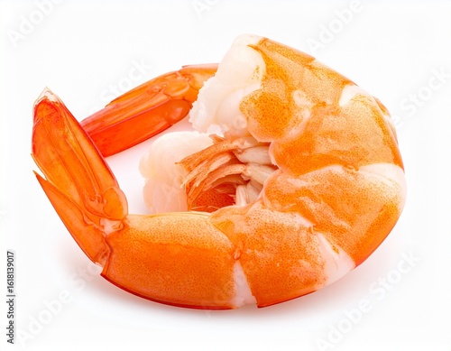 Firefly Single boiled shrimp with tail, studio lighting, isolated, minimal shadow, white seam 794640