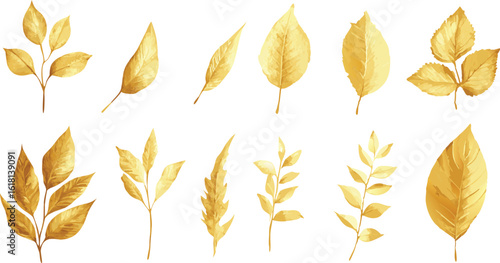 Elegant Golden Leaves Illustration on White Background for Design Elements