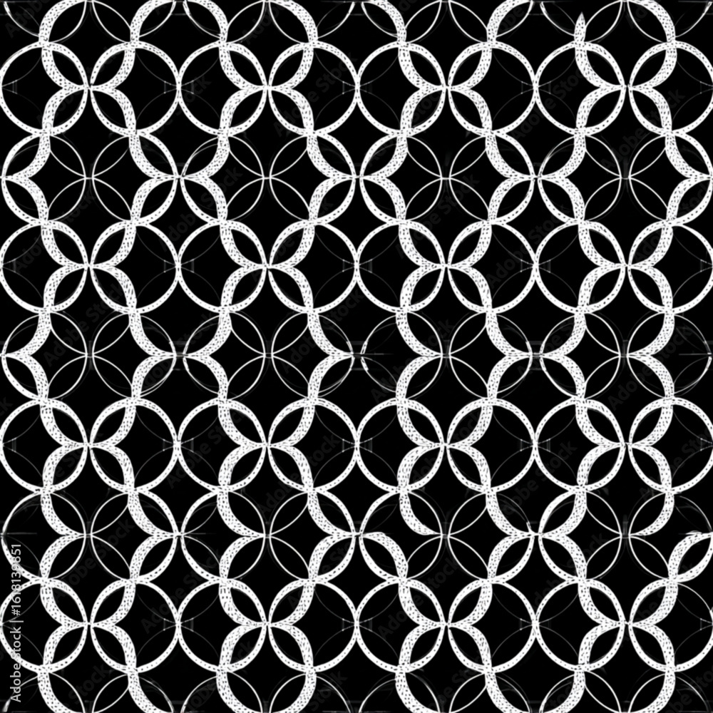 Fototapeta premium Geometric pattern with interlocking circles in black and white 