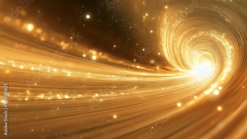 Abstract swirling vortex of golden light and cosmic dust with a bright, radiant center