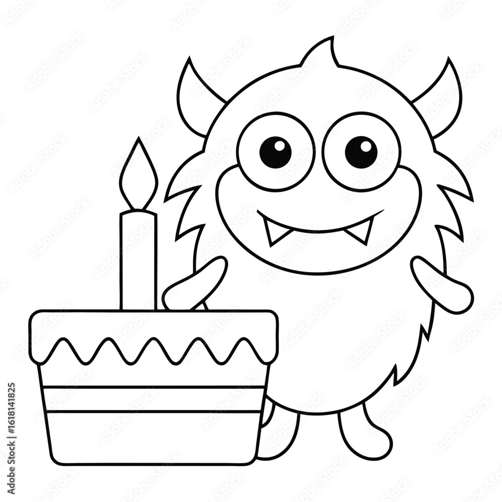 Fototapeta premium Happy monster with birthday cake and candle celebration