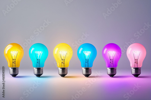 Colorful Light Bulbs Display Vector Illustration. Generative AI.