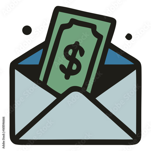 Envelope with dollar bill inside symbolizing money transfer and financial transactions