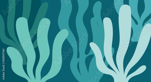 Submerged Serenity Abstract Teal Seaweed Illustration