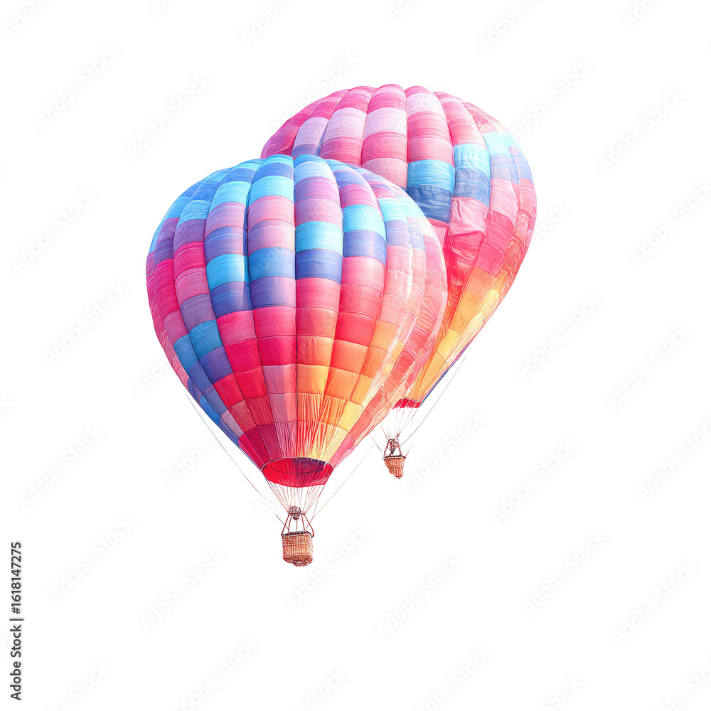 Obraz premium Two colorful hot air balloons, side-by-side, vibrant hues