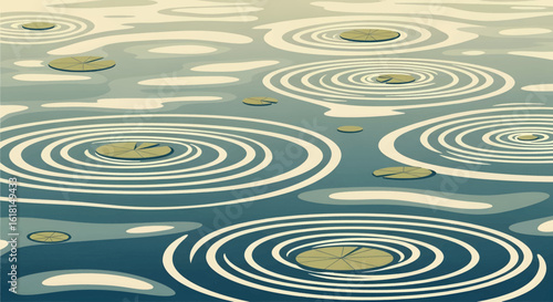 Serene Pond Ripples with Lily Pads A Calm Water Surface Illustration