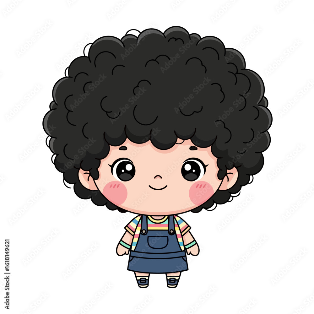 Fototapeta premium Adorable young girl character illustration with cute smile and playful overalls for children's book or educational content, creating a cheerful and positive vibe, perfect for diverse designs