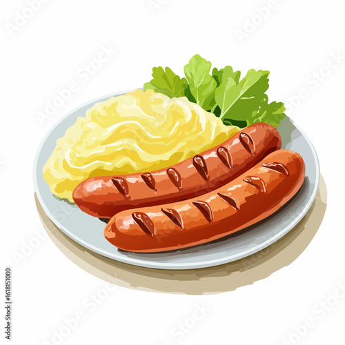 A delicious plate of two grilled sausages with sauerkraut and a fresh parsley garnish.