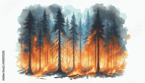 Charcoal Bloom Forest fires isolated watercolor vector illustration svg