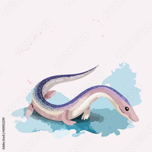 Whimsical pastel sea creature with a speckled purple back and a gentle, smiling expression.