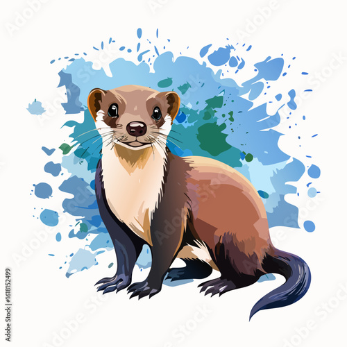 Adorable cartoon weasel with brown fur, a cream chest, and a friendly, curious expression.